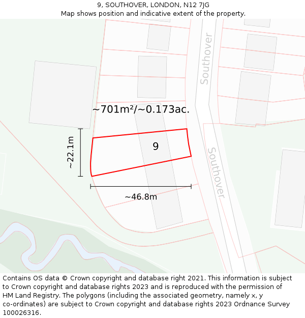 9, SOUTHOVER, LONDON, N12 7JG: Plot and title map