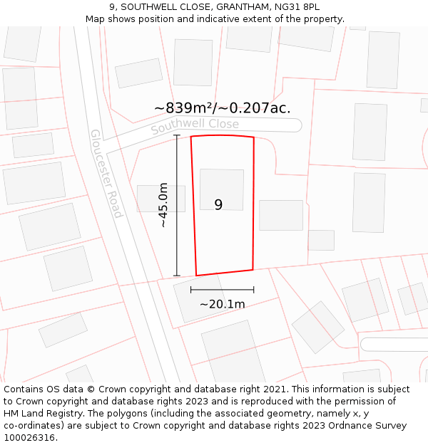 9, SOUTHWELL CLOSE, GRANTHAM, NG31 8PL: Plot and title map