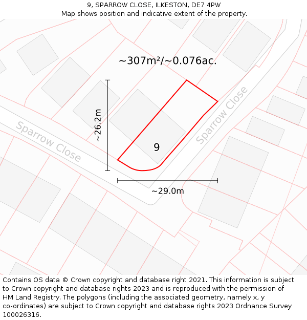 9, SPARROW CLOSE, ILKESTON, DE7 4PW: Plot and title map