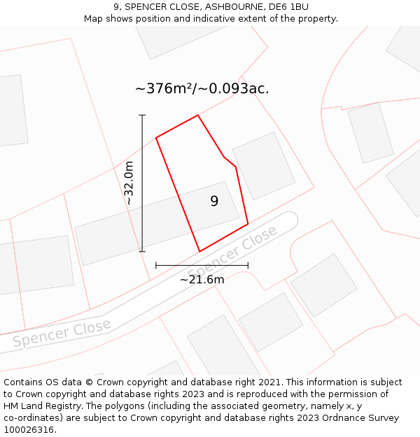9, SPENCER CLOSE, ASHBOURNE, DE6 1BU: Plot and title map