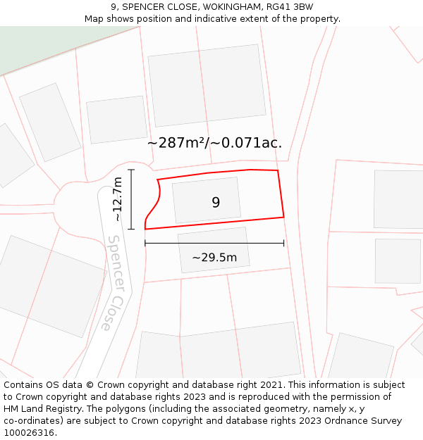 9, SPENCER CLOSE, WOKINGHAM, RG41 3BW: Plot and title map