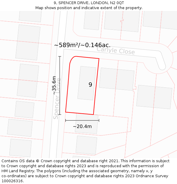 9, SPENCER DRIVE, LONDON, N2 0QT: Plot and title map