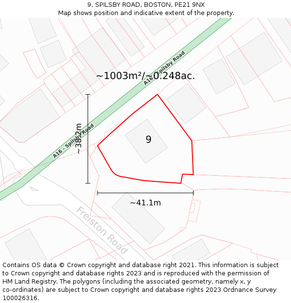 9, SPILSBY ROAD, BOSTON, PE21 9NX: Plot and title map