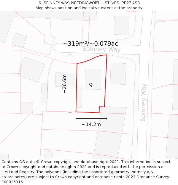 9, SPINNEY WAY, NEEDINGWORTH, ST IVES, PE27 4SR: Plot and title map