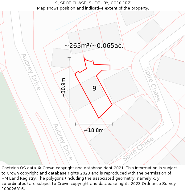 9, SPIRE CHASE, SUDBURY, CO10 1PZ: Plot and title map