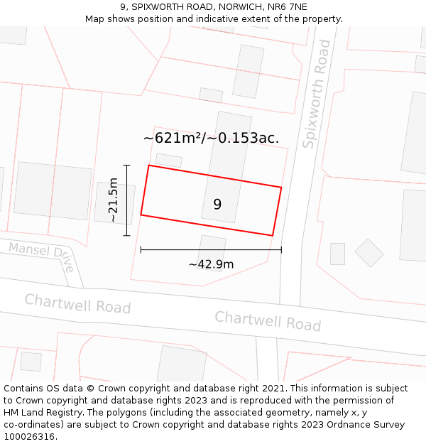 9, SPIXWORTH ROAD, NORWICH, NR6 7NE: Plot and title map