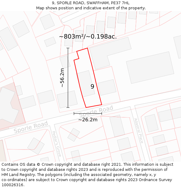 9, SPORLE ROAD, SWAFFHAM, PE37 7HL: Plot and title map