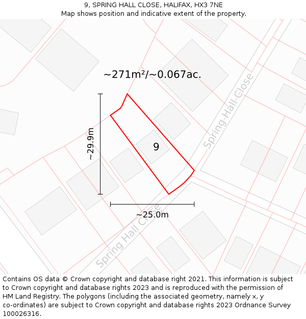 9, SPRING HALL CLOSE, HALIFAX, HX3 7NE: Plot and title map