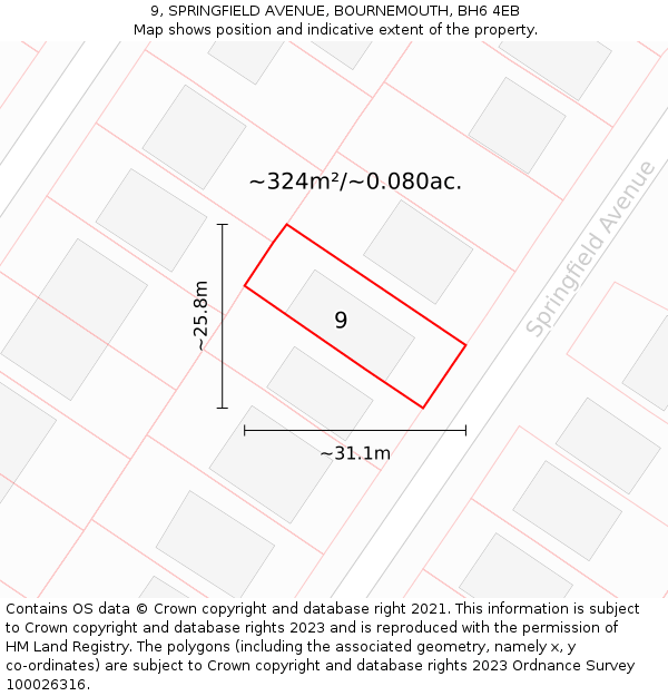 9, SPRINGFIELD AVENUE, BOURNEMOUTH, BH6 4EB: Plot and title map