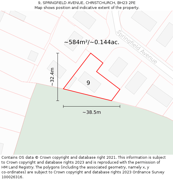 9, SPRINGFIELD AVENUE, CHRISTCHURCH, BH23 2PE: Plot and title map