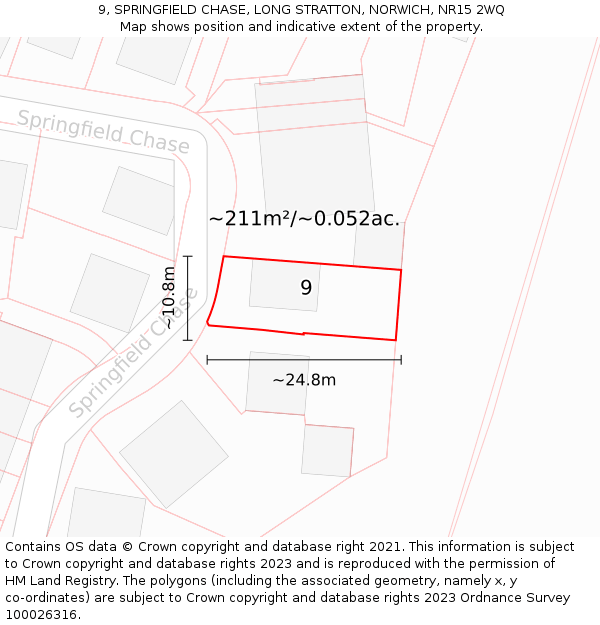 9, SPRINGFIELD CHASE, LONG STRATTON, NORWICH, NR15 2WQ: Plot and title map