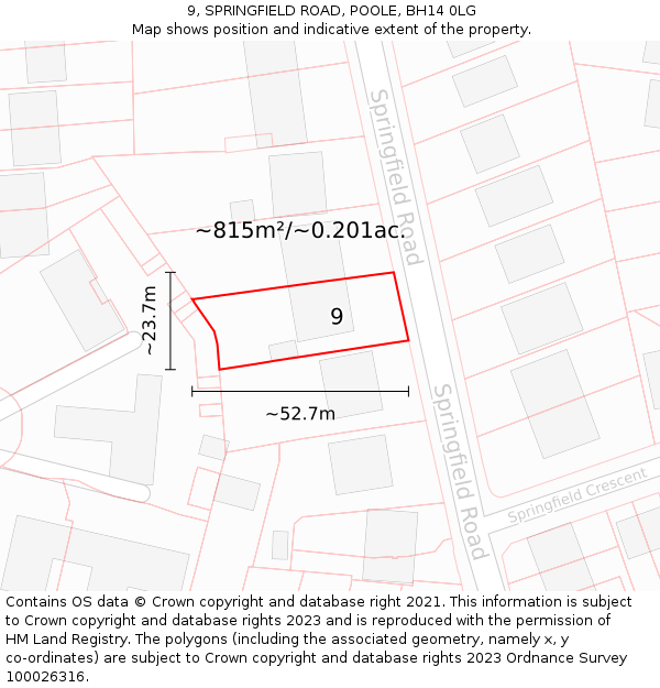 9, SPRINGFIELD ROAD, POOLE, BH14 0LG: Plot and title map