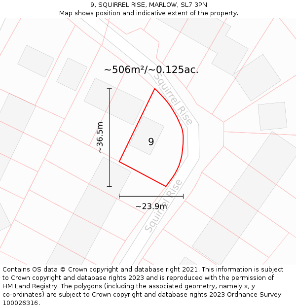 9, SQUIRREL RISE, MARLOW, SL7 3PN: Plot and title map