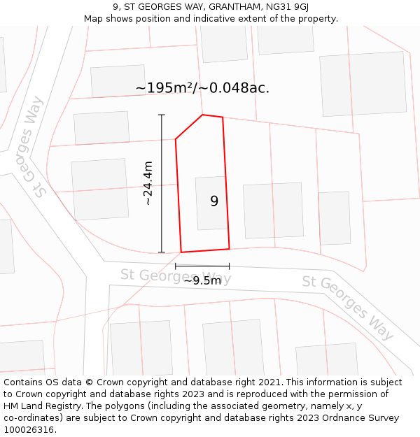 9, ST GEORGES WAY, GRANTHAM, NG31 9GJ: Plot and title map