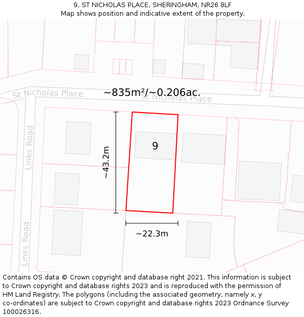 9, ST NICHOLAS PLACE, SHERINGHAM, NR26 8LF: Plot and title map