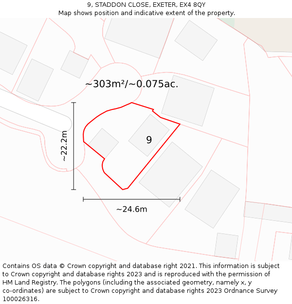 9, STADDON CLOSE, EXETER, EX4 8QY: Plot and title map