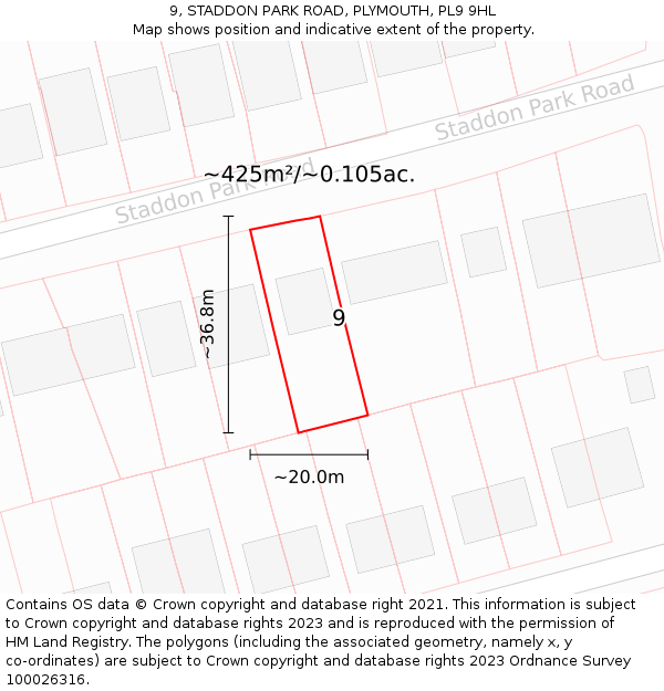 9, STADDON PARK ROAD, PLYMOUTH, PL9 9HL: Plot and title map