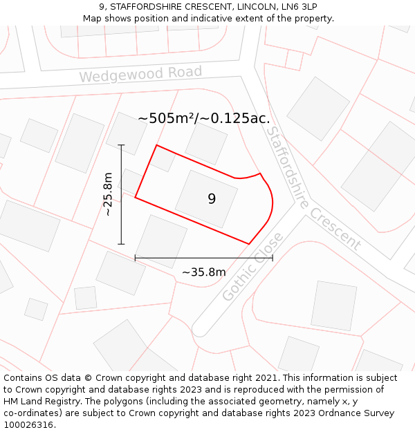 9, STAFFORDSHIRE CRESCENT, LINCOLN, LN6 3LP: Plot and title map