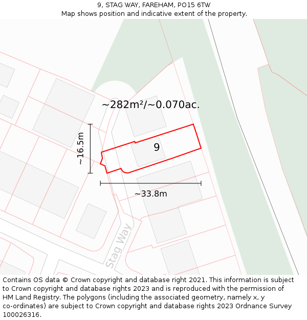 9, STAG WAY, FAREHAM, PO15 6TW: Plot and title map