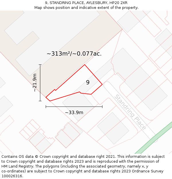 9, STANDRING PLACE, AYLESBURY, HP20 2XR: Plot and title map