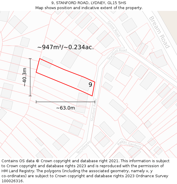 9, STANFORD ROAD, LYDNEY, GL15 5HS: Plot and title map