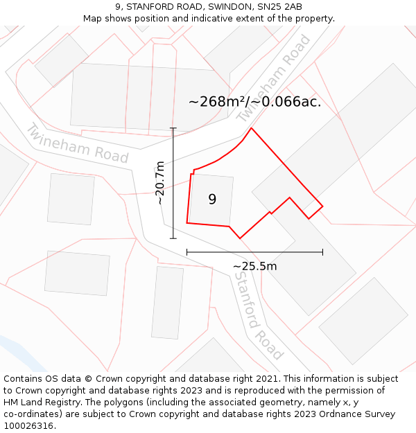 9, STANFORD ROAD, SWINDON, SN25 2AB: Plot and title map