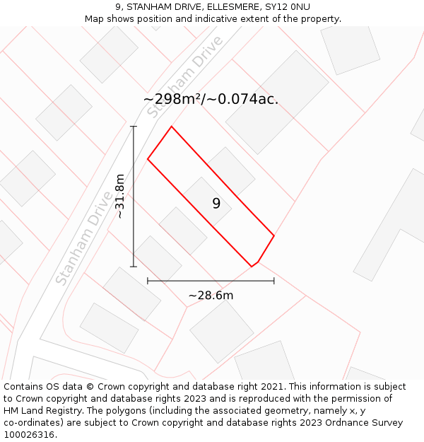 9, STANHAM DRIVE, ELLESMERE, SY12 0NU: Plot and title map