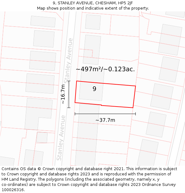 9, STANLEY AVENUE, CHESHAM, HP5 2JF: Plot and title map