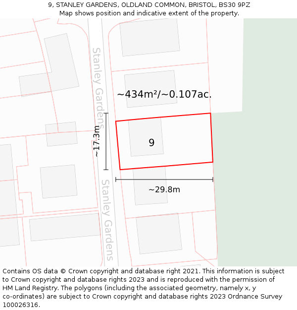 9, STANLEY GARDENS, OLDLAND COMMON, BRISTOL, BS30 9PZ: Plot and title map