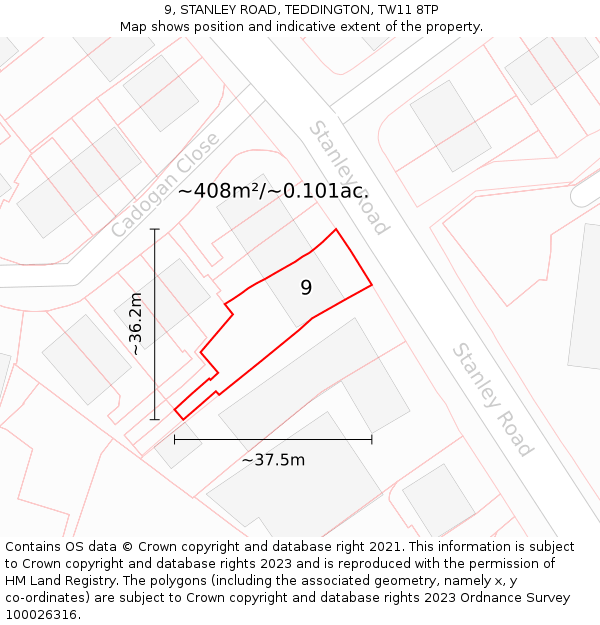 9, STANLEY ROAD, TEDDINGTON, TW11 8TP: Plot and title map