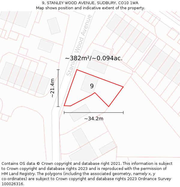 9, STANLEY WOOD AVENUE, SUDBURY, CO10 1WA: Plot and title map