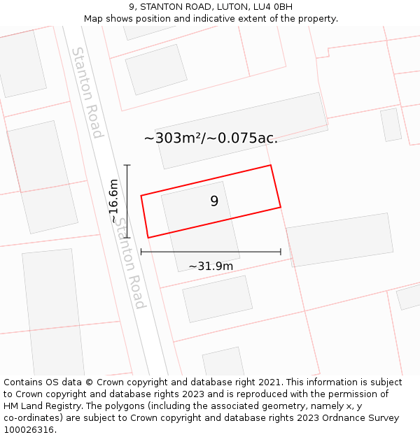 9, STANTON ROAD, LUTON, LU4 0BH: Plot and title map
