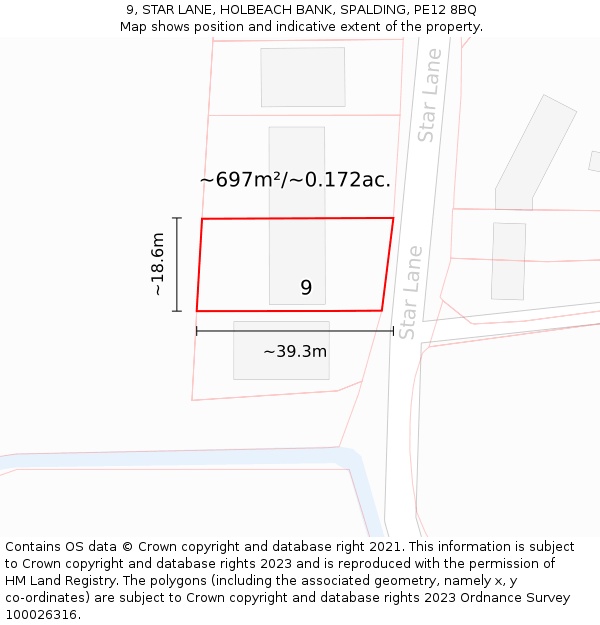 9, STAR LANE, HOLBEACH BANK, SPALDING, PE12 8BQ: Plot and title map