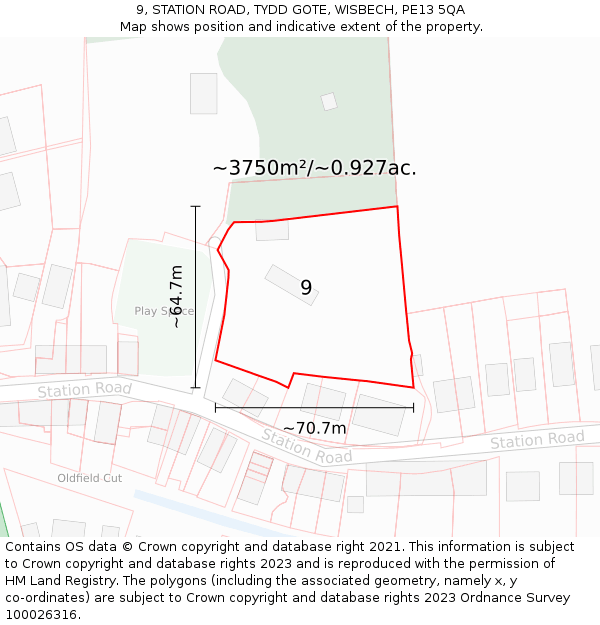 9, STATION ROAD, TYDD GOTE, WISBECH, PE13 5QA: Plot and title map