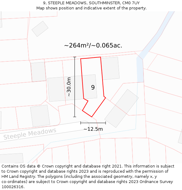 9, STEEPLE MEADOWS, SOUTHMINSTER, CM0 7UY: Plot and title map