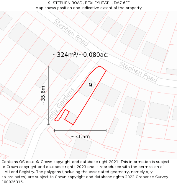 9, STEPHEN ROAD, BEXLEYHEATH, DA7 6EF: Plot and title map