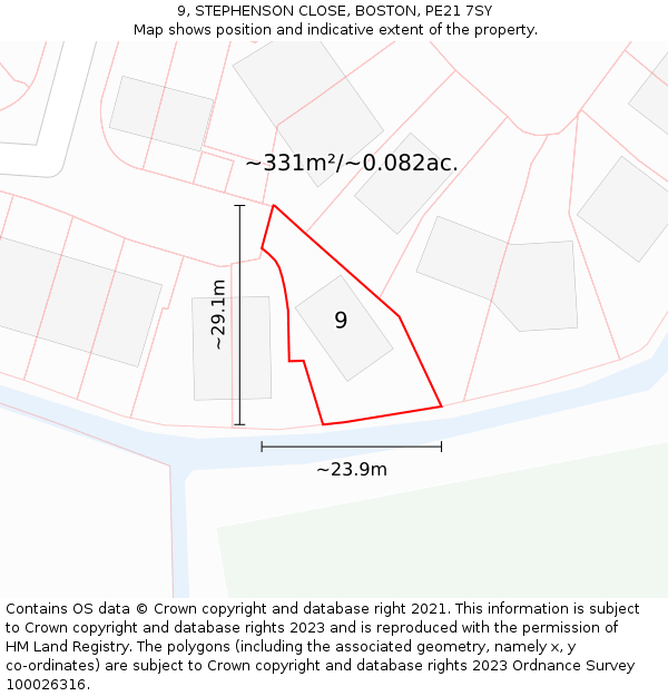 9, STEPHENSON CLOSE, BOSTON, PE21 7SY: Plot and title map