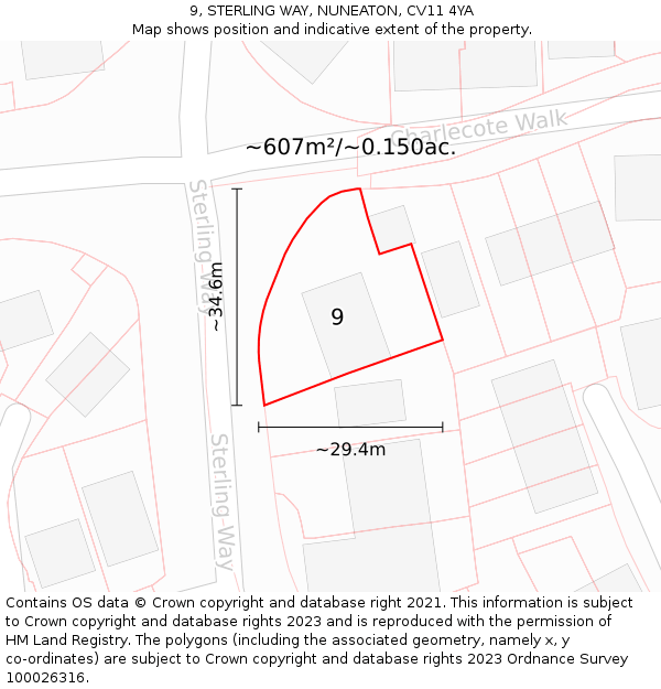 9, STERLING WAY, NUNEATON, CV11 4YA: Plot and title map