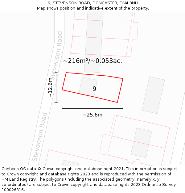 9, STEVENSON ROAD, DONCASTER, DN4 8NH: Plot and title map