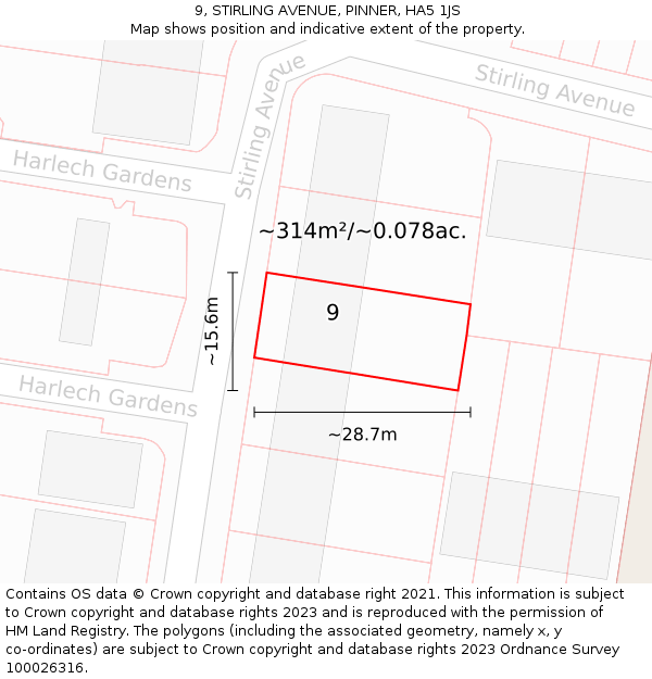 9, STIRLING AVENUE, PINNER, HA5 1JS: Plot and title map