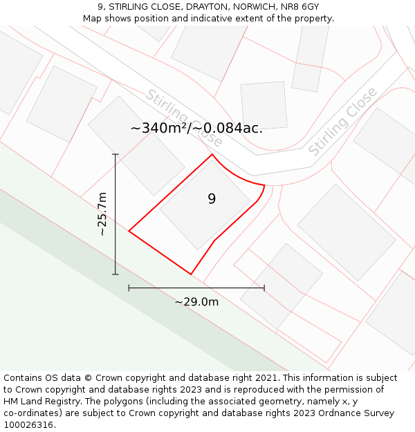 9, STIRLING CLOSE, DRAYTON, NORWICH, NR8 6GY: Plot and title map