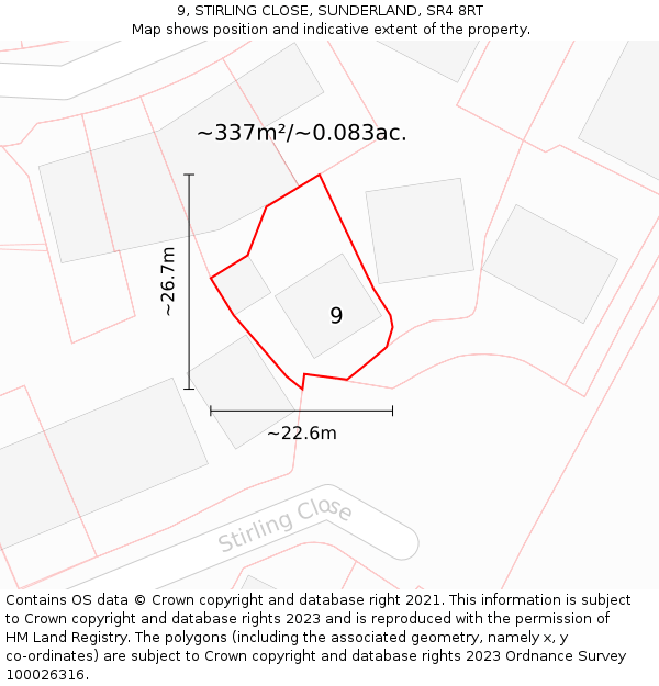 9, STIRLING CLOSE, SUNDERLAND, SR4 8RT: Plot and title map