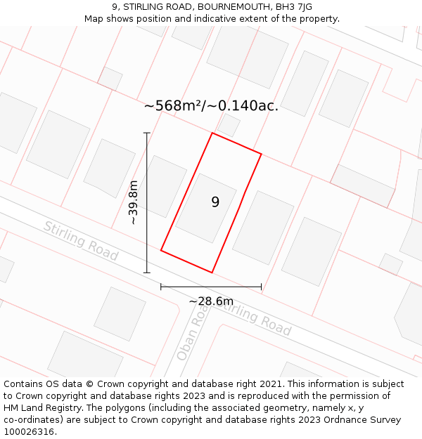 9, STIRLING ROAD, BOURNEMOUTH, BH3 7JG: Plot and title map