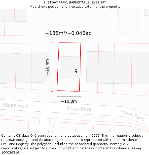 9, STOAT PARK, BARNSTAPLE, EX32 8PT: Plot and title map