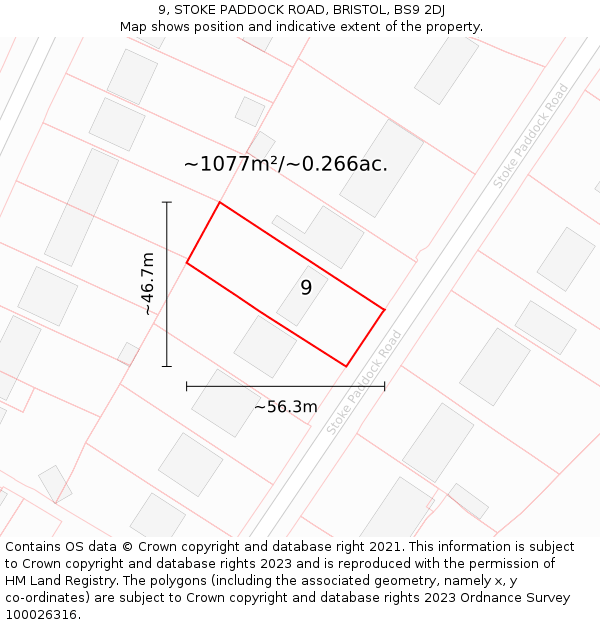 9, STOKE PADDOCK ROAD, BRISTOL, BS9 2DJ: Plot and title map