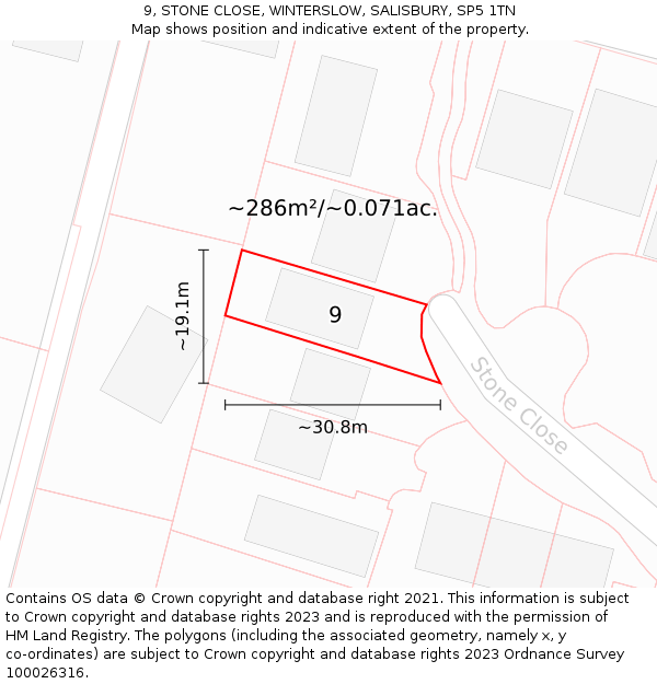 9, STONE CLOSE, WINTERSLOW, SALISBURY, SP5 1TN: Plot and title map