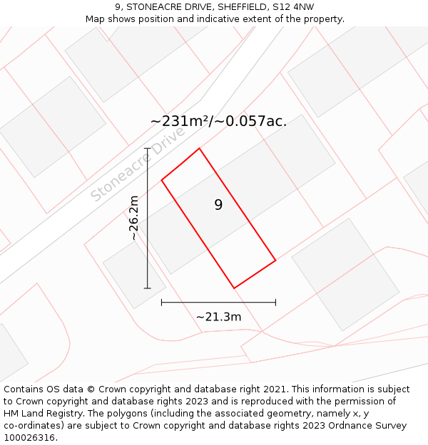 9, STONEACRE DRIVE, SHEFFIELD, S12 4NW: Plot and title map