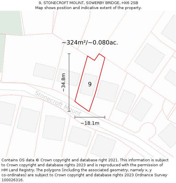 9, STONECROFT MOUNT, SOWERBY BRIDGE, HX6 2SB: Plot and title map