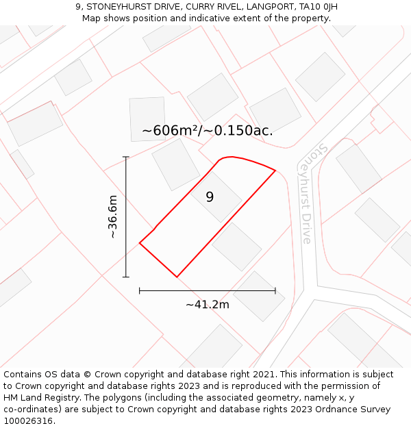 9, STONEYHURST DRIVE, CURRY RIVEL, LANGPORT, TA10 0JH: Plot and title map