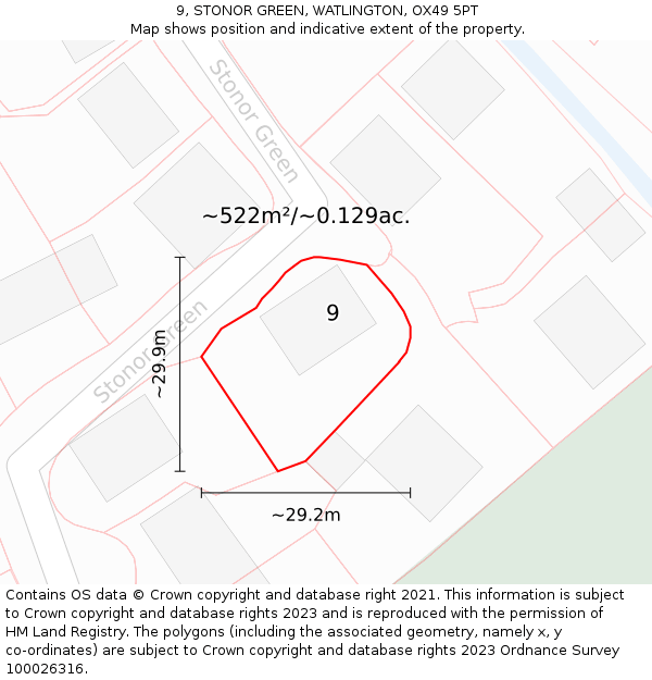 9, STONOR GREEN, WATLINGTON, OX49 5PT: Plot and title map